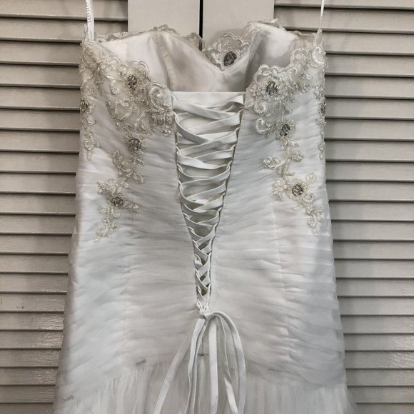 Strapless Ruched Mermaid Tulle Wedding Dress Custom Embroidery Beading WG3791 - Picture 8 of 12